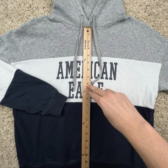 American Eagle Sweater Adult Medium Gray Pullover Hoodie Drawstring Long Sleeve - Picture 2 of 8